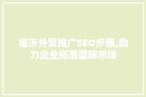 临沂外贸推广SEO步骤,助力企业拓展国际市场