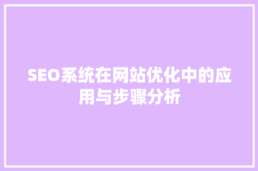 SEO系统在网站优化中的应用与步骤分析