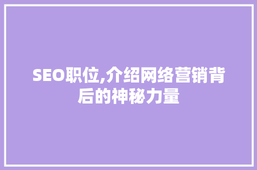 SEO职位,介绍网络营销背后的神秘力量