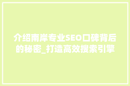介绍南岸专业SEO口碑背后的秘密_打造高效搜索引擎优化步骤