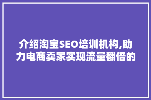 介绍淘宝SEO培训机构,助力电商卖家实现流量翻倍的秘密武器