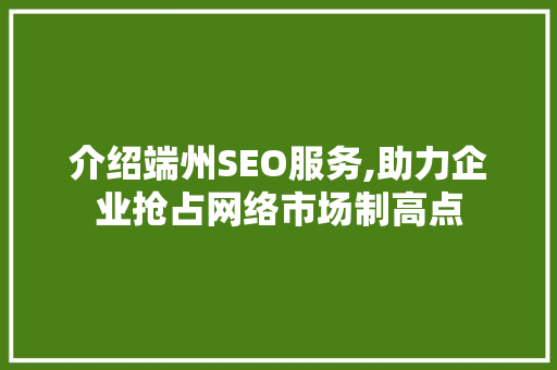 介绍端州SEO服务,助力企业抢占网络市场制高点