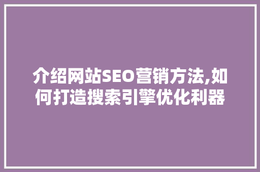 介绍网站SEO营销方法,如何打造搜索引擎优化利器