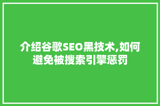 介绍谷歌SEO黑技术,如何避免被搜索引擎惩罚