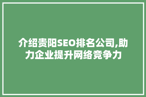 介绍贵阳SEO排名公司,助力企业提升网络竞争力