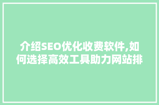 介绍SEO优化收费软件,如何选择高效工具助力网站排名提升