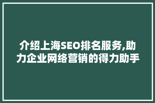 介绍上海SEO排名服务,助力企业网络营销的得力助手