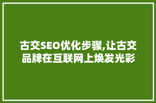 古交SEO优化步骤,让古交品牌在互联网上焕发光彩