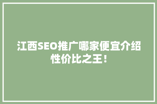 江西SEO推广哪家便宜介绍性价比之王！