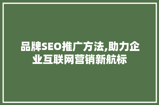 品牌SEO推广方法,助力企业互联网营销新航标