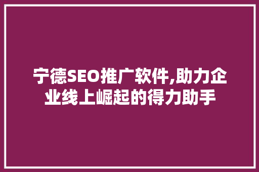 宁德SEO推广软件,助力企业线上崛起的得力助手