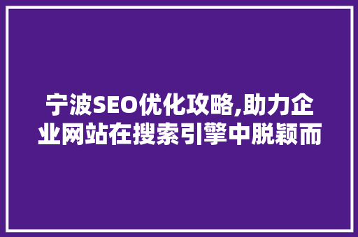 宁波SEO优化攻略,助力企业网站在搜索引擎中脱颖而出