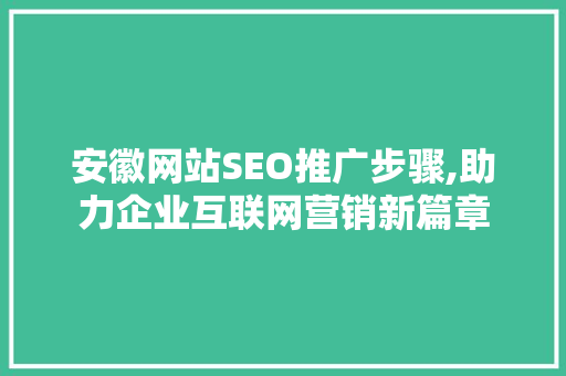 安徽网站SEO推广步骤,助力企业互联网营销新篇章