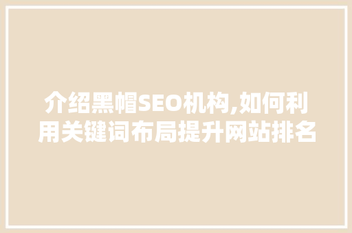 介绍黑帽SEO机构,如何利用关键词布局提升网站排名