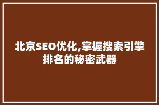 北京SEO优化,掌握搜索引擎排名的秘密武器