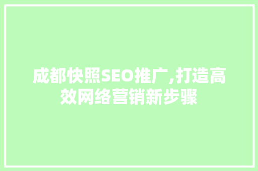 成都快照SEO推广,打造高效网络营销新步骤