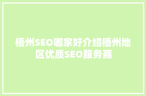 梧州SEO哪家好介绍梧州地区优质SEO服务商