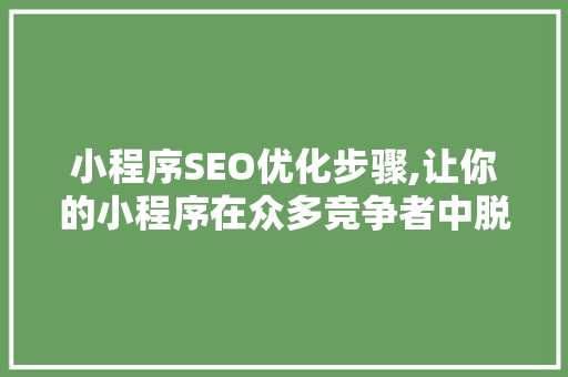 小程序SEO优化步骤,让你的小程序在众多竞争者中脱颖而出