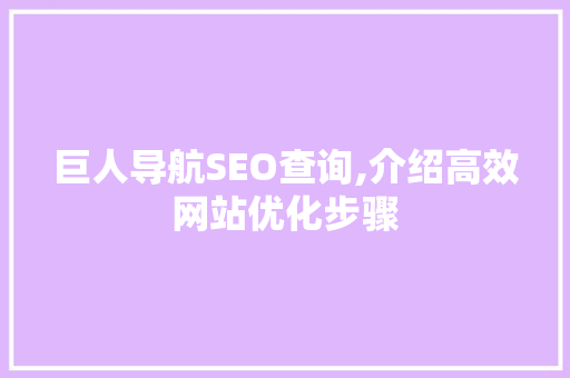 巨人导航SEO查询,介绍高效网站优化步骤