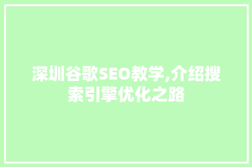深圳谷歌SEO教学,介绍搜索引擎优化之路