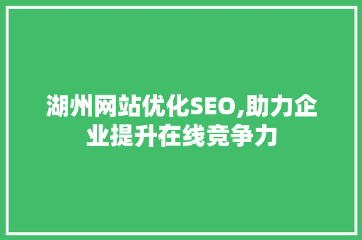 湖州网站优化SEO,助力企业提升在线竞争力