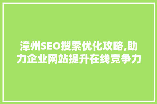 漳州SEO搜索优化攻略,助力企业网站提升在线竞争力