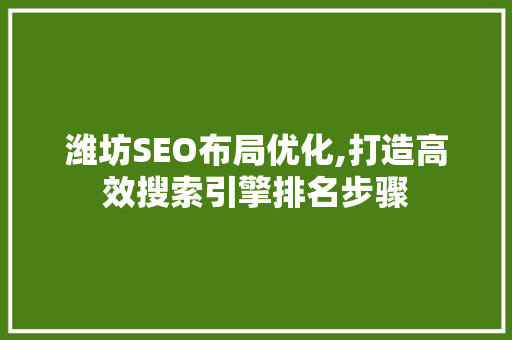 潍坊SEO布局优化,打造高效搜索引擎排名步骤