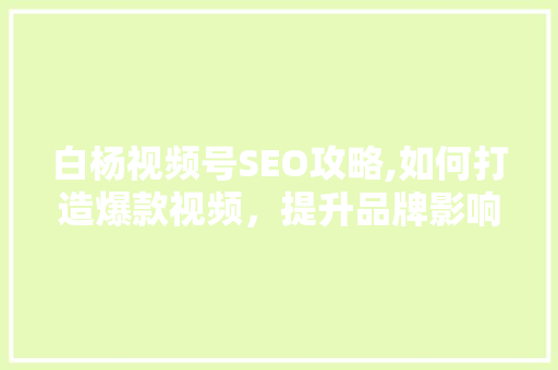 白杨视频号SEO攻略,如何打造爆款视频，提升品牌影响力