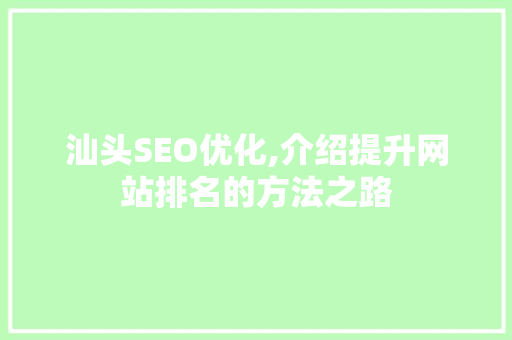 汕头SEO优化,介绍提升网站排名的方法之路