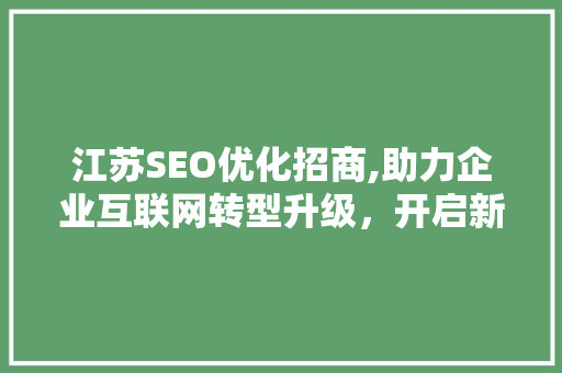 江苏SEO优化招商,助力企业互联网转型升级，开启新市场新机遇