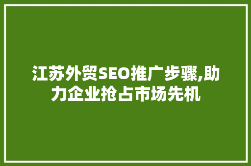 江苏外贸SEO推广步骤,助力企业抢占市场先机