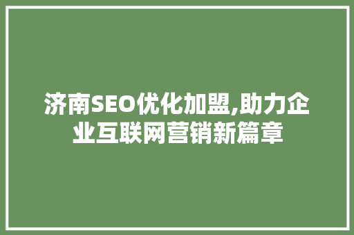 济南SEO优化加盟,助力企业互联网营销新篇章