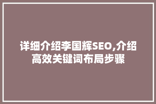 详细介绍李国辉SEO,介绍高效关键词布局步骤