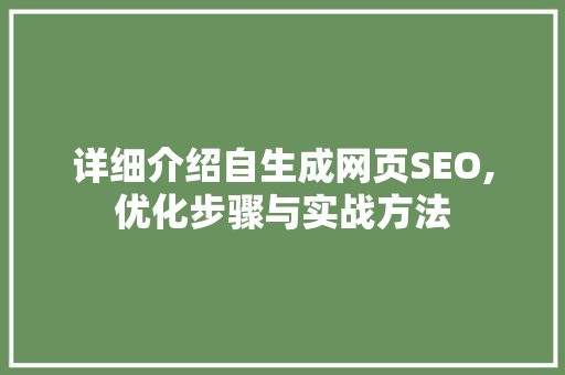 详细介绍自生成网页SEO,优化步骤与实战方法