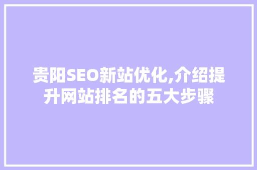 贵阳SEO新站优化,介绍提升网站排名的五大步骤