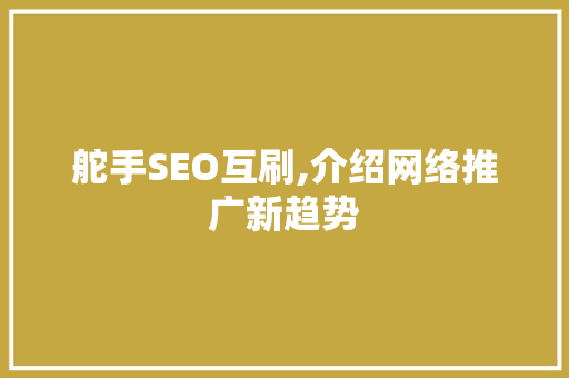 舵手SEO互刷,介绍网络推广新趋势