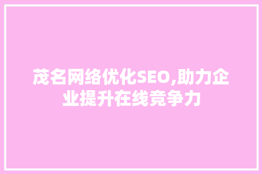 茂名网络优化SEO,助力企业提升在线竞争力