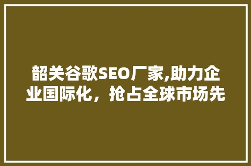 韶关谷歌SEO厂家,助力企业国际化，抢占全球市场先机