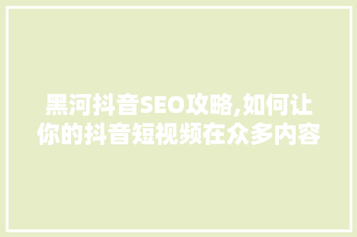 黑河抖音SEO攻略,如何让你的抖音短视频在众多内容中脱颖而出