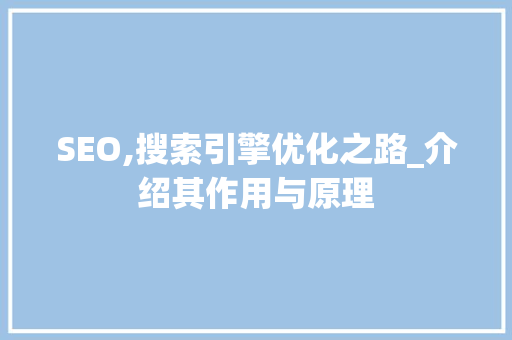 SEO,搜索引擎优化之路_介绍其作用与原理