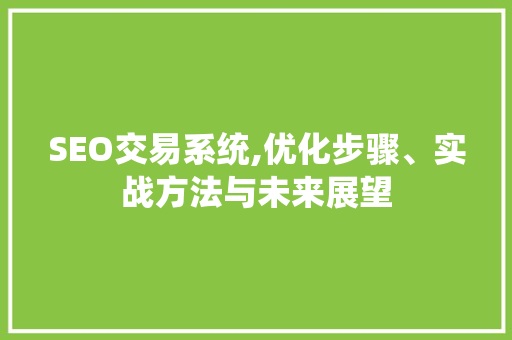SEO交易系统,优化步骤、实战方法与未来展望