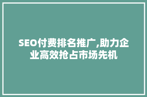 SEO付费排名推广,助力企业高效抢占市场先机