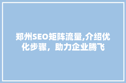 郑州SEO矩阵流量,介绍优化步骤，助力企业腾飞