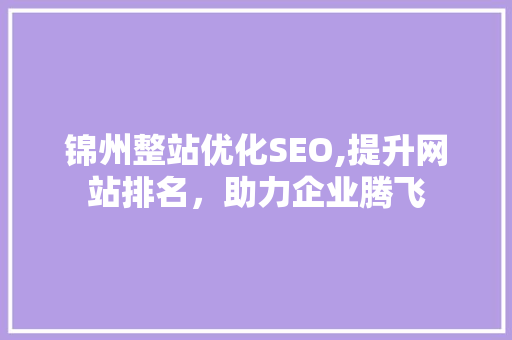 锦州整站优化SEO,提升网站排名，助力企业腾飞