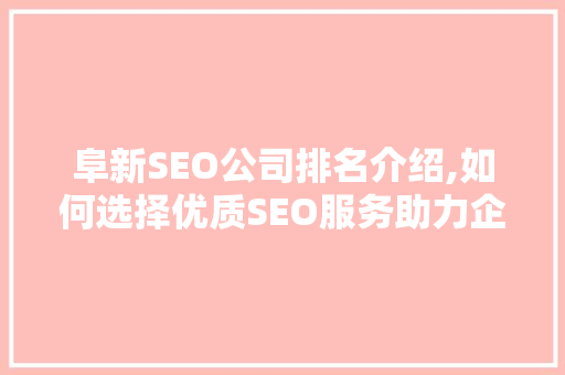 阜新SEO公司排名介绍,如何选择优质SEO服务助力企业腾飞