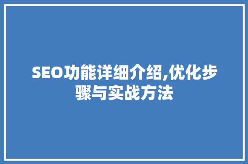 SEO功能详细介绍,优化步骤与实战方法