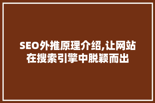 SEO外推原理介绍,让网站在搜索引擎中脱颖而出
