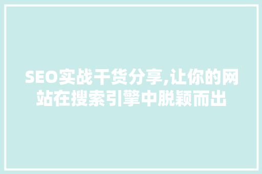 SEO实战干货分享,让你的网站在搜索引擎中脱颖而出