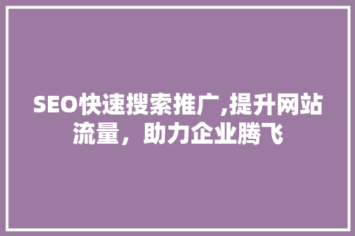 SEO快速搜索推广,提升网站流量，助力企业腾飞