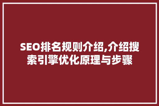 SEO排名规则介绍,介绍搜索引擎优化原理与步骤